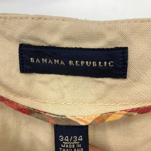 SOLD Banana Republic Heritage Straight Leg Linen Blend Pants Mens Sz 34 X 34 Tan - Picture 9 of 10
